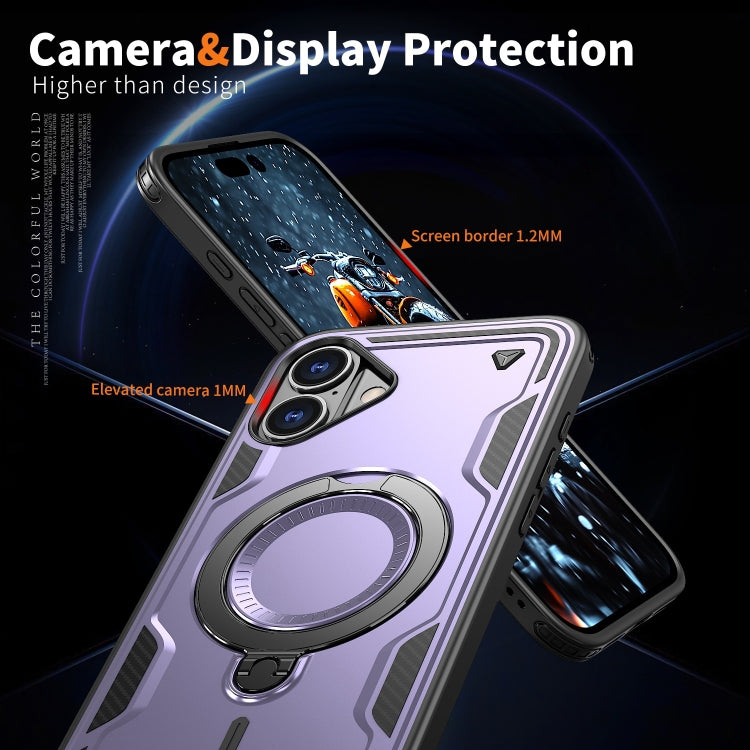 For iPhone 16 Plus PC Hybrid TPU Armor MagSafe Ring Holder Phone Case(Purple) by buy2fix