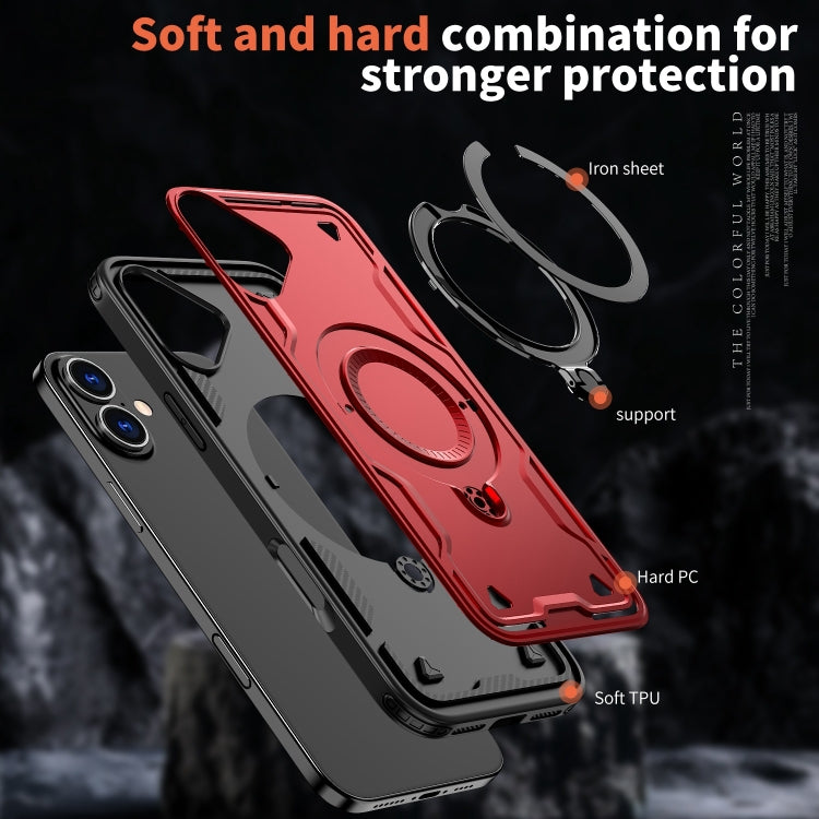 For iPhone 16 PC Hybrid TPU Armor MagSafe Ring Holder Phone Case(Red) - iPhone 16 Cases by buy2fix | Online Shopping UK | buy2fix