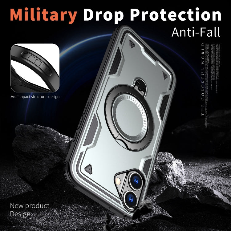 For iPhone 16 PC Hybrid TPU Armor MagSafe Ring Holder Phone Case(Grey) - iPhone 16 Cases by buy2fix | Online Shopping UK | buy2fix