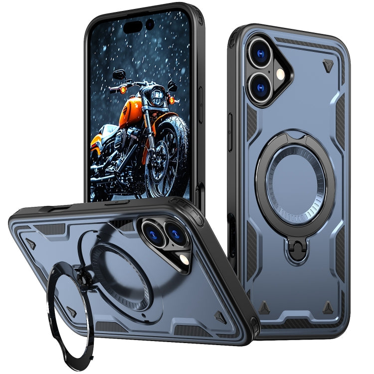 For iPhone 16 PC Hybrid TPU Armor MagSafe Ring Holder Phone Case(Blue) - iPhone 16 Cases by buy2fix | Online Shopping UK | buy2fix