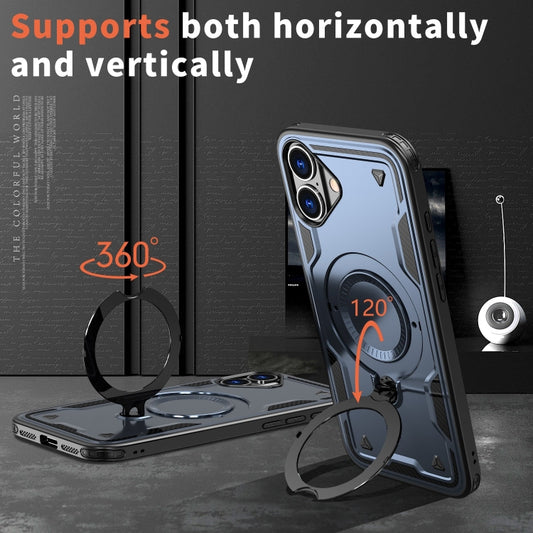 For iPhone 16 PC Hybrid TPU Armor MagSafe Ring Holder Phone Case(Blue) - iPhone 16 Cases by buy2fix | Online Shopping UK | buy2fix