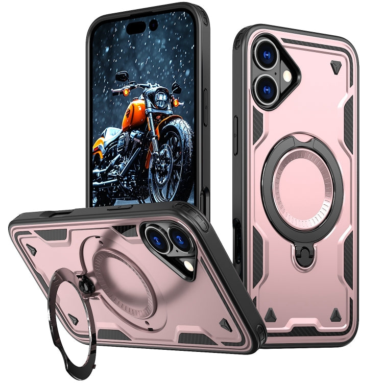 For iPhone 16 PC Hybrid TPU Armor MagSafe Ring Holder Phone Case(Rose Gold) - iPhone 16 Cases by buy2fix | Online Shopping UK | buy2fix