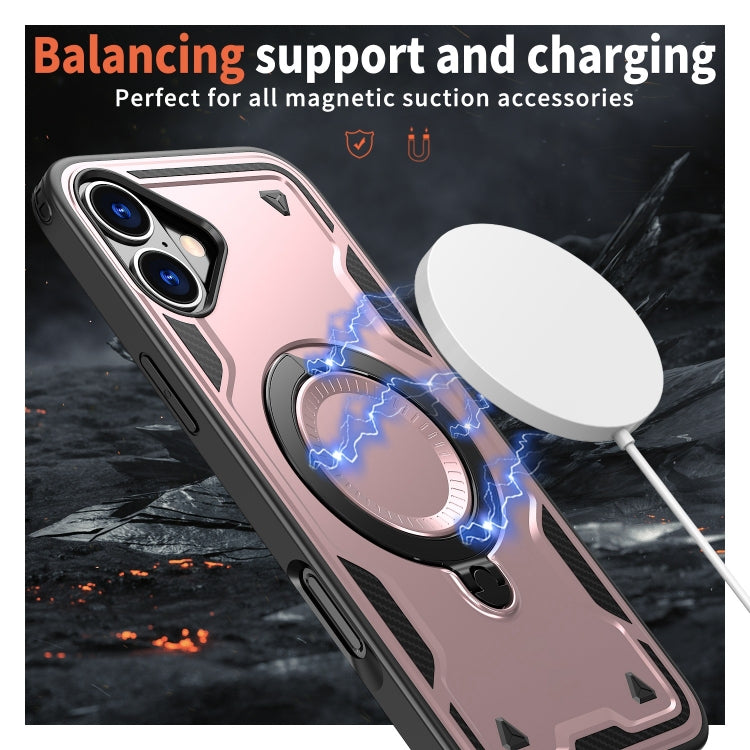 For iPhone 16 PC Hybrid TPU Armor MagSafe Ring Holder Phone Case(Rose Gold) - iPhone 16 Cases by buy2fix | Online Shopping UK | buy2fix