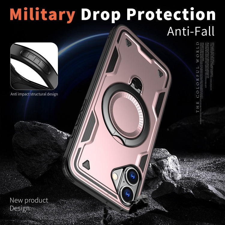 For iPhone 16 PC Hybrid TPU Armor MagSafe Ring Holder Phone Case(Rose Gold) - iPhone 16 Cases by buy2fix | Online Shopping UK | buy2fix