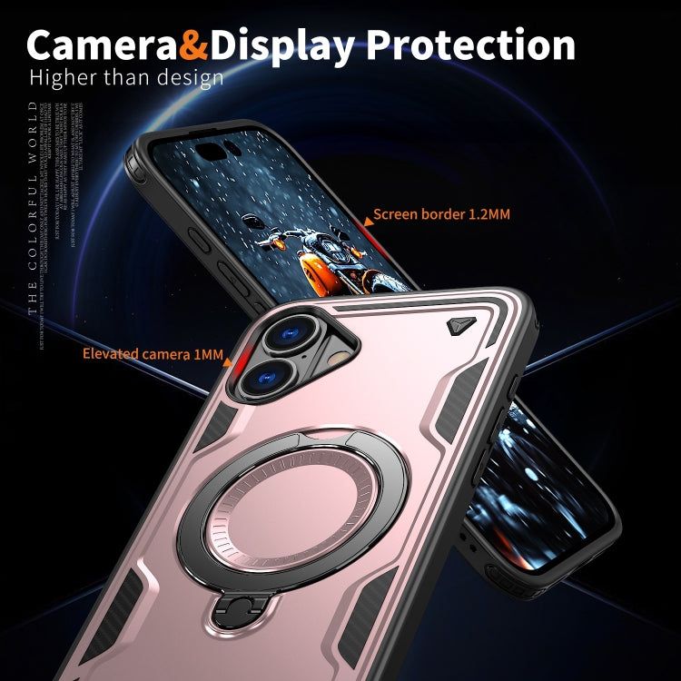 For iPhone 16 PC Hybrid TPU Armor MagSafe Ring Holder Phone Case(Rose Gold) - iPhone 16 Cases by buy2fix | Online Shopping UK | buy2fix