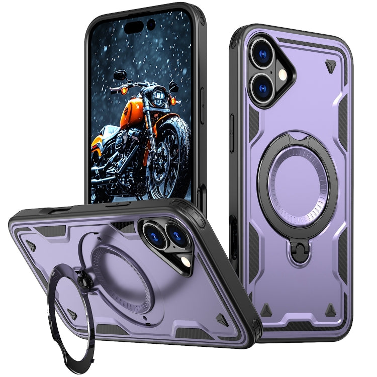 For iPhone 16 PC Hybrid TPU Armor MagSafe Ring Holder Phone Case(Purple) - iPhone 16 Cases by buy2fix | Online Shopping UK | buy2fix