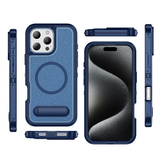For iPhone 16 Pro Max Guard MagSafe Holder Matte PC Hybrid TPU Phone Case(Royal Blue) by buy2fix