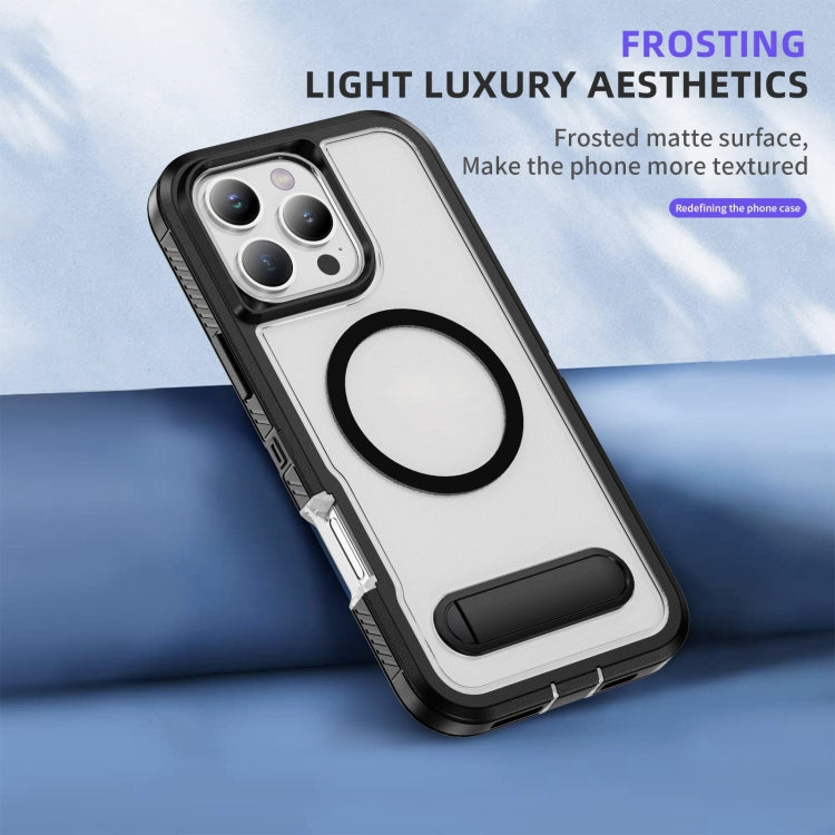 For iPhone 16 Pro Max Guard MagSafe Holder Matte PC Hybrid TPU Phone Case(Black Transparent) by buy2fix
