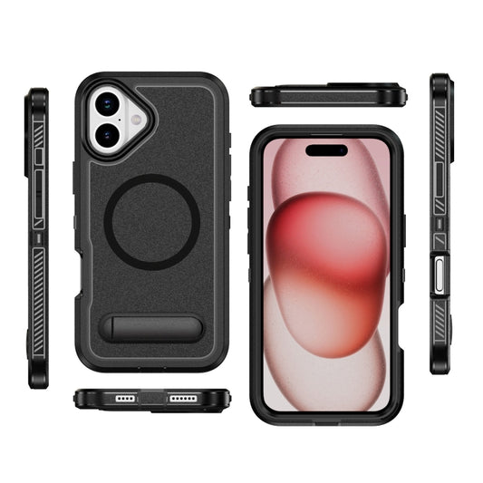 For iPhone 16 Plus Guard MagSafe Holder Matte PC Hybrid TPU Phone Case(Black) by buy2fix