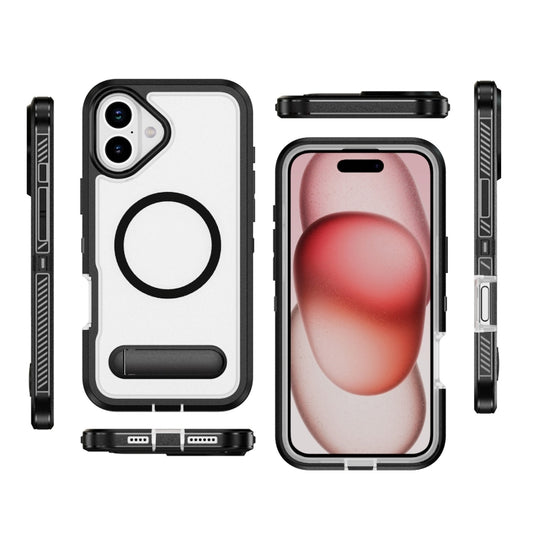 For iPhone 16 Plus Guard MagSafe Holder Matte PC Hybrid TPU Phone Case(Black Transparent) by buy2fix