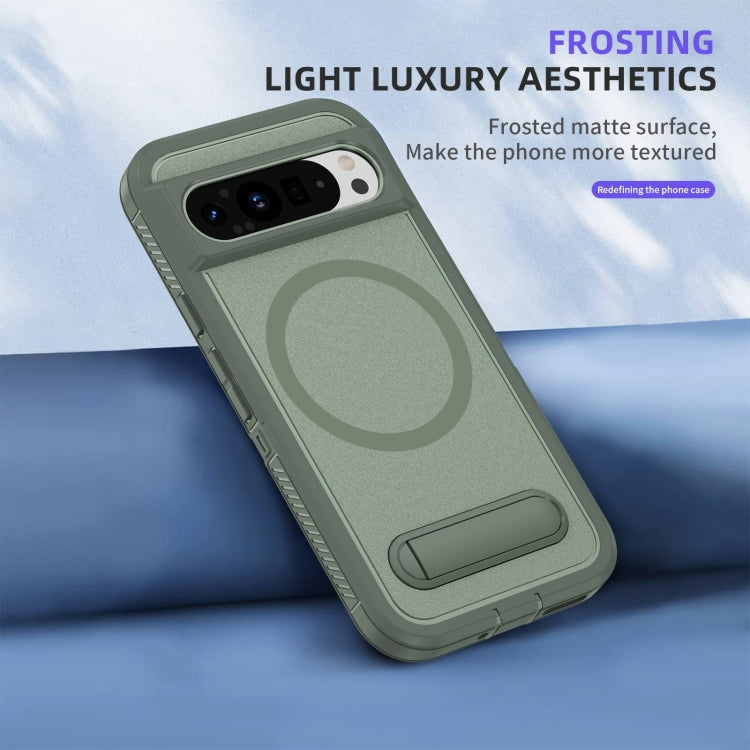 For Google Pixel 9 Pro Guard MagSafe Holder Matte PC Hybrid TPU Phone Case(Green) by buy2fix