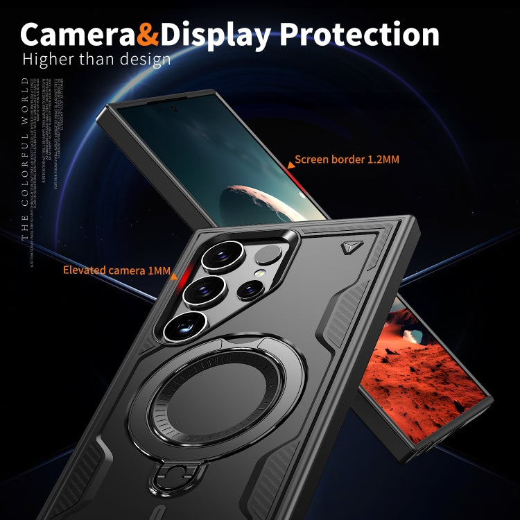 For Samsung Galaxy S25 Ultra 5G PC Hybrid TPU Armor MagSafe Ring Holder Phone Case(Black) by buy2fix