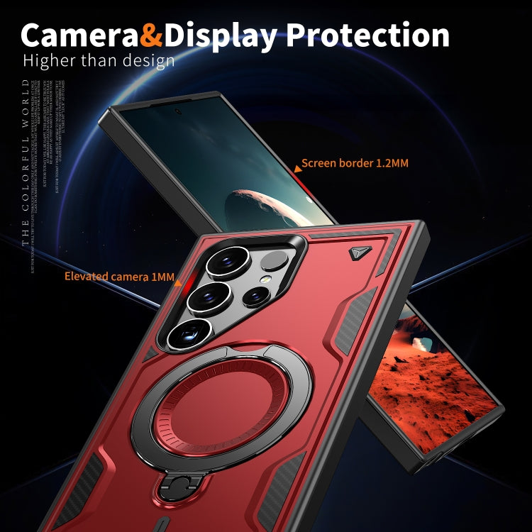 For Samsung Galaxy S25 Ultra 5G PC Hybrid TPU Armor MagSafe Ring Holder Phone Case(Red) by buy2fix