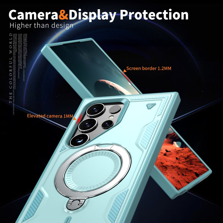 For Samsung Galaxy S25 Ultra 5G PC Hybrid TPU Armor MagSafe Ring Holder Phone Case(Light Blue) by buy2fix