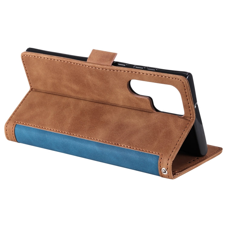 For Samsung Galaxy S25 Ultra 5G Retro Splicing Horizontal Flip Leather Phone Case(Blue) by buy2fix