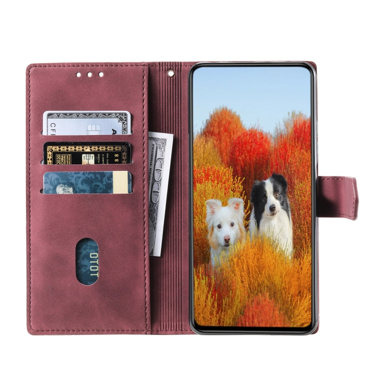 For Samsung Galaxy S25+ 5G TTUDRCH Embossed Line Splicing Leather Phone Case(Wine Red) - Galaxy S25+ 5G Cases by buy2fix | Online Shopping UK | buy2fix