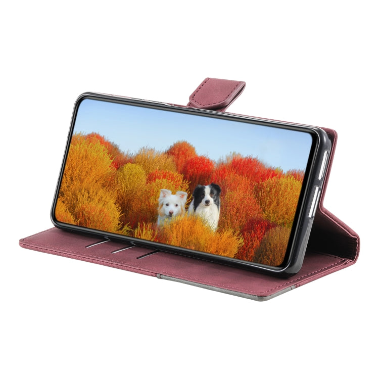 For Samsung Galaxy S25+ 5G TTUDRCH Embossed Line Splicing Leather Phone Case(Wine Red) - Galaxy S25+ 5G Cases by buy2fix | Online Shopping UK | buy2fix