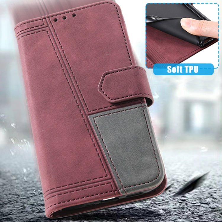 For Samsung Galaxy S25+ 5G TTUDRCH Embossed Line Splicing Leather Phone Case(Wine Red) - Galaxy S25+ 5G Cases by buy2fix | Online Shopping UK | buy2fix