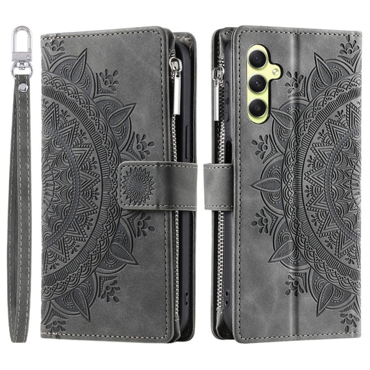 For Samsung Galaxy S25 5G Multi-Card Totem Zipper Leather Phone Case(Grey) by buy2fix