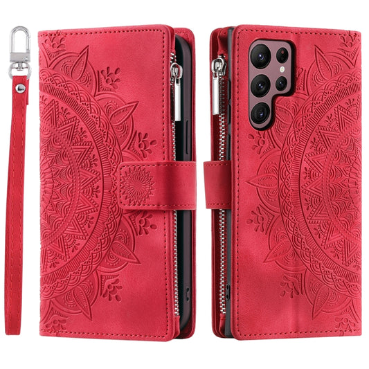 For Samsung Galaxy S25 Ultra 5G Multi-Card Totem Zipper Leather Phone Case(Red) by buy2fix