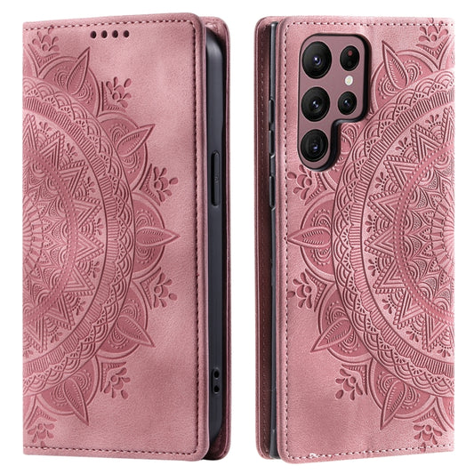 For Samsung Galaxy S25 Ultra 5G Totem Embossed Magnetic Leather Phone Case(Rose Gold) by buy2fix