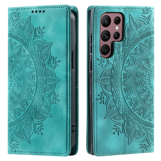 For Samsung Galaxy S25 Ultra 5G Totem Embossed Magnetic Leather Phone Case(Green) by buy2fix