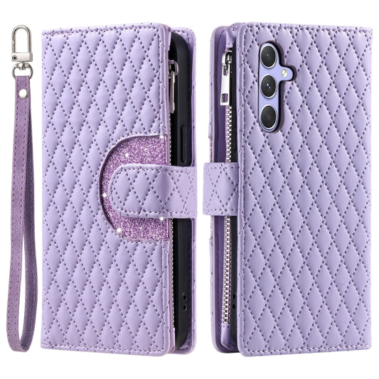For Samsung Galaxy S25 5G Glitter Lattice Zipper Wallet Leather Phone Case(Purple) by buy2fix