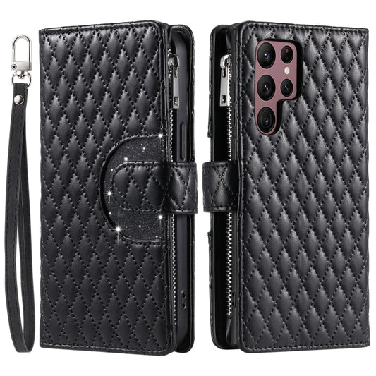 For Samsung Galaxy S25 Ultra 5G Glitter Lattice Zipper Wallet Leather Phone Case(Black) by buy2fix