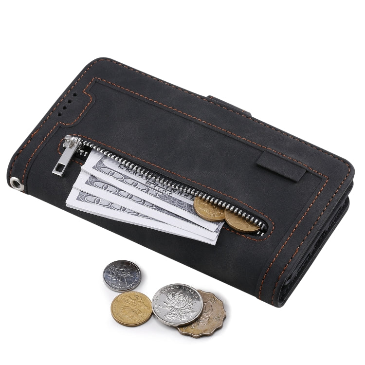 For Samsung Galaxy S25 5G Nine Card Zipper Bag Leather Phone Case with Lanyard(Black) by buy2fix