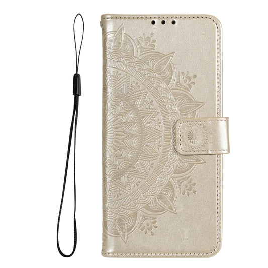 For Samsung Galaxy S25 5G Totem Flower Embossed Leather Phone Case with Lanyard(Gold) by buy2fix