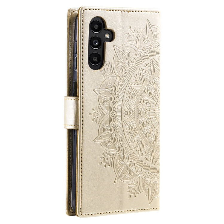 For Samsung Galaxy S25+ 5G Totem Flower Embossed Leather Phone Case with Lanyard(Gold) - Galaxy S25+ 5G Cases by buy2fix | Online Shopping UK | buy2fix
