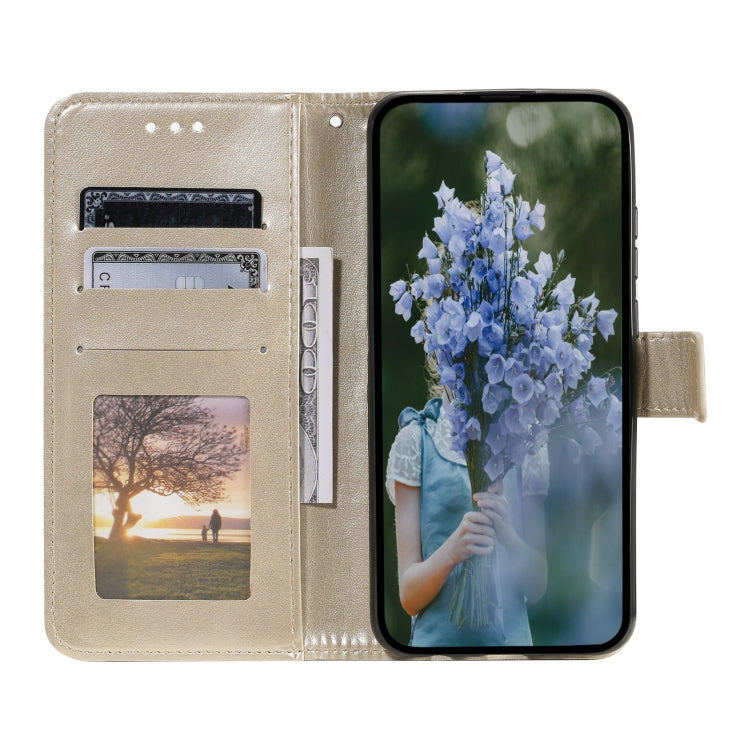 For Samsung Galaxy S25+ 5G Totem Flower Embossed Leather Phone Case with Lanyard(Gold) - Galaxy S25+ 5G Cases by buy2fix | Online Shopping UK | buy2fix