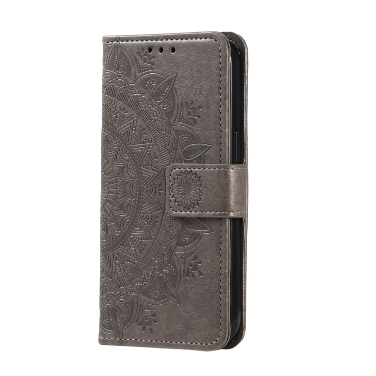 For Samsung Galaxy S25+ 5G Totem Flower Embossed Leather Phone Case with Lanyard(Grey) - Galaxy S25+ 5G Cases by buy2fix | Online Shopping UK | buy2fix