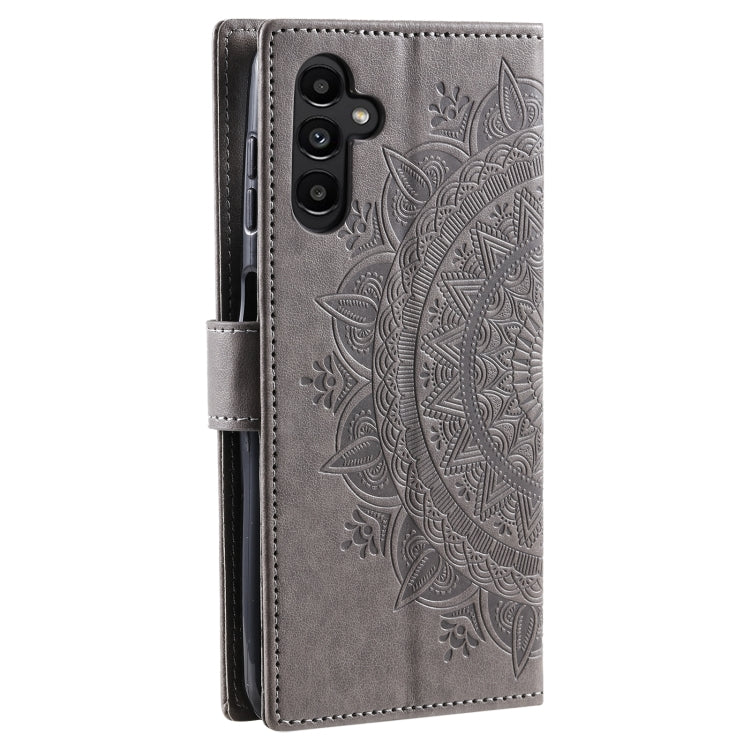 For Samsung Galaxy S25+ 5G Totem Flower Embossed Leather Phone Case with Lanyard(Grey) - Galaxy S25+ 5G Cases by buy2fix | Online Shopping UK | buy2fix