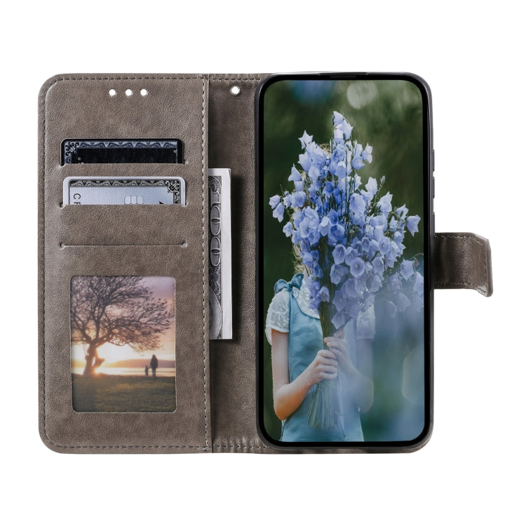 For Samsung Galaxy S25+ 5G Totem Flower Embossed Leather Phone Case with Lanyard(Grey) - Galaxy S25+ 5G Cases by buy2fix | Online Shopping UK | buy2fix