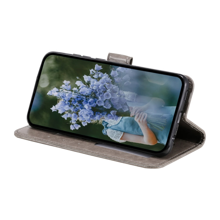 For Samsung Galaxy S25+ 5G Totem Flower Embossed Leather Phone Case with Lanyard(Grey) - Galaxy S25+ 5G Cases by buy2fix | Online Shopping UK | buy2fix