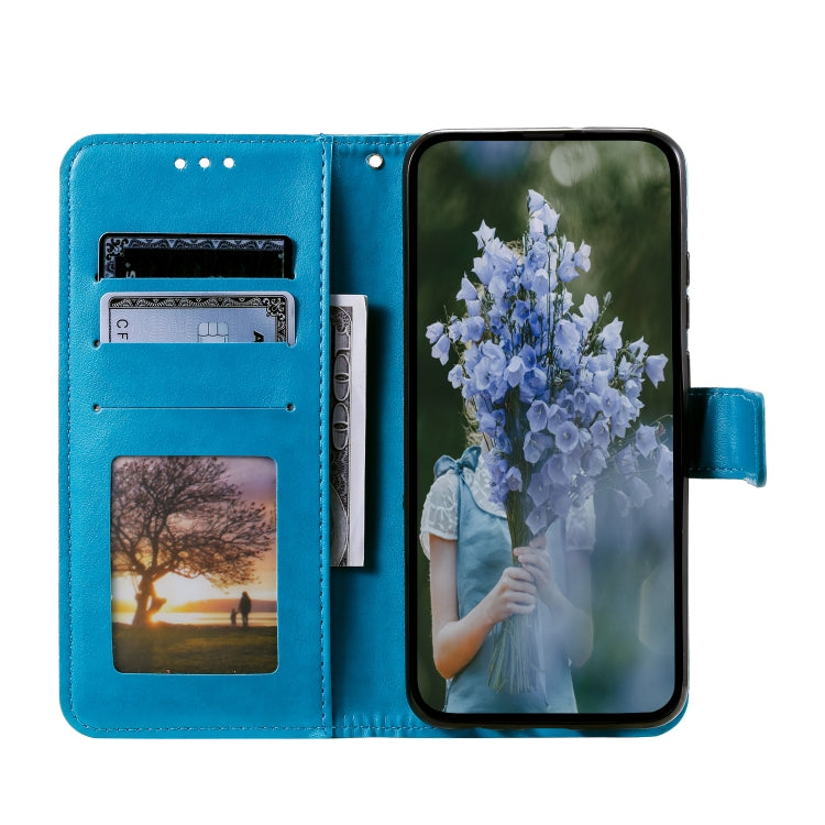 For Samsung Galaxy S25+ 5G Totem Flower Embossed Leather Phone Case with Lanyard(Blue) - Galaxy S25+ 5G Cases by buy2fix | Online Shopping UK | buy2fix