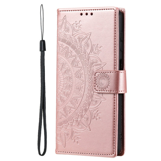 For Samsung Galaxy S25 Ultra 5G Totem Flower Embossed Leather Phone Case with Lanyard(Rose Gold) by buy2fix