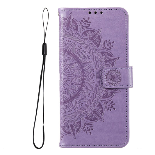 For Samsung Galaxy S25 Ultra 5G Totem Flower Embossed Leather Phone Case with Lanyard(Purple) by buy2fix