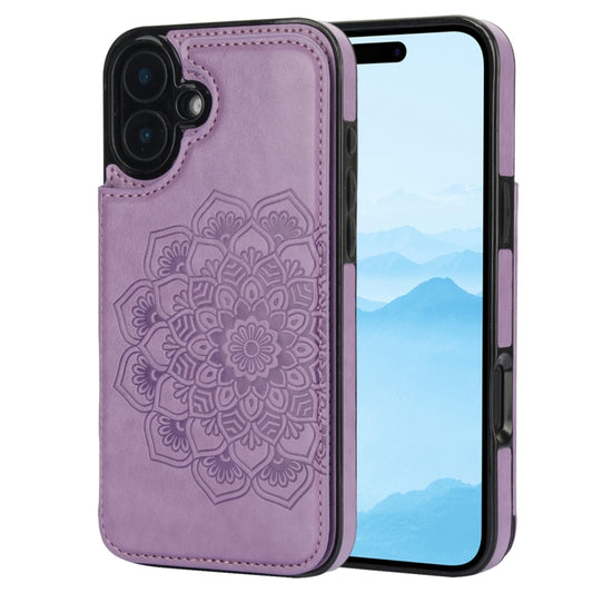 For iPhone 16 Plus Double Buckle Mandala Leather Wallet Back Cover Phone Case(Purple) by buy2fix