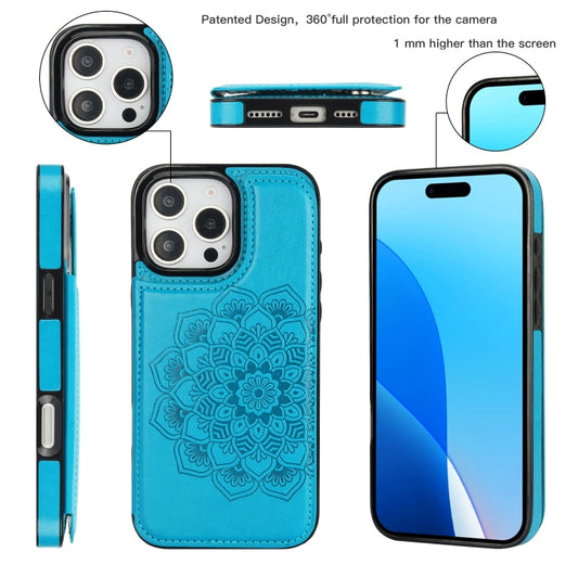 For iPhone 16 Pro Double Buckle Mandala Leather Wallet Back Cover Phone Case(Blue) by buy2fix