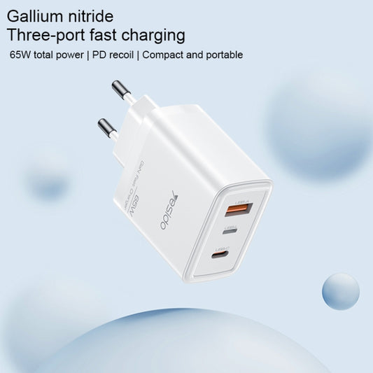 Yesido YC70 65W Type-C, USB, 8 Pin Reverse GaN Fast Charger with Type-C to 8 Pin Cable(EU Plug) - USB Charger by Yesido | Online Shopping UK | buy2fix