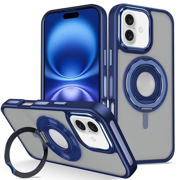 For iPhone 16 Skin Feel Matte 360 Degree Rotating Silicone Ring Holder Phone Case(Royal Blue) - iPhone 16 Cases by buy2fix | Online Shopping UK | buy2fix