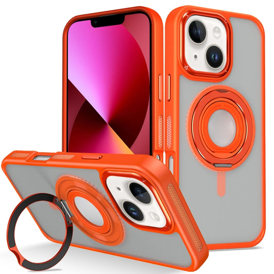 For iPhone 13 Skin Feel Matte 360 Degree Rotating Silicone Ring Holder Phone Case(Orange) - iPhone 13 Cases by buy2fix | Online Shopping UK | buy2fix