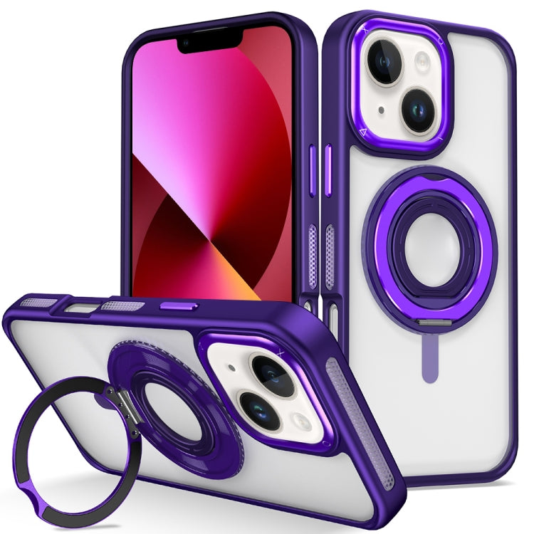 For iPhone 13 Skin Feel Transparent 360 Degree Rotating Silicone Ring Holder Phone Case(Purple) - iPhone 13 Cases by buy2fix | Online Shopping UK | buy2fix