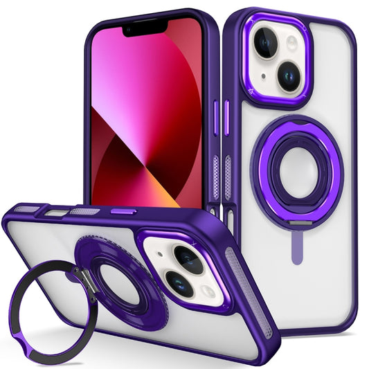 For iPhone 13 Skin Feel Transparent 360 Degree Rotating Silicone Ring Holder Phone Case(Purple) - iPhone 13 Cases by buy2fix | Online Shopping UK | buy2fix