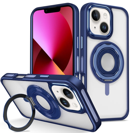 For iPhone 13 Skin Feel Transparent 360 Degree Rotating Silicone Ring Holder Phone Case(Royal Blue) - iPhone 13 Cases by buy2fix | Online Shopping UK | buy2fix