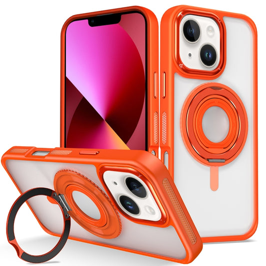 For iPhone 13 Skin Feel Transparent 360 Degree Rotating Silicone Ring Holder Phone Case(Orange) - iPhone 13 Cases by buy2fix | Online Shopping UK | buy2fix