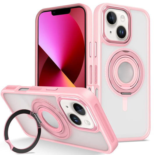 For iPhone 13 Skin Feel Transparent 360 Degree Rotating Silicone Ring Holder Phone Case(Pink) - iPhone 13 Cases by buy2fix | Online Shopping UK | buy2fix