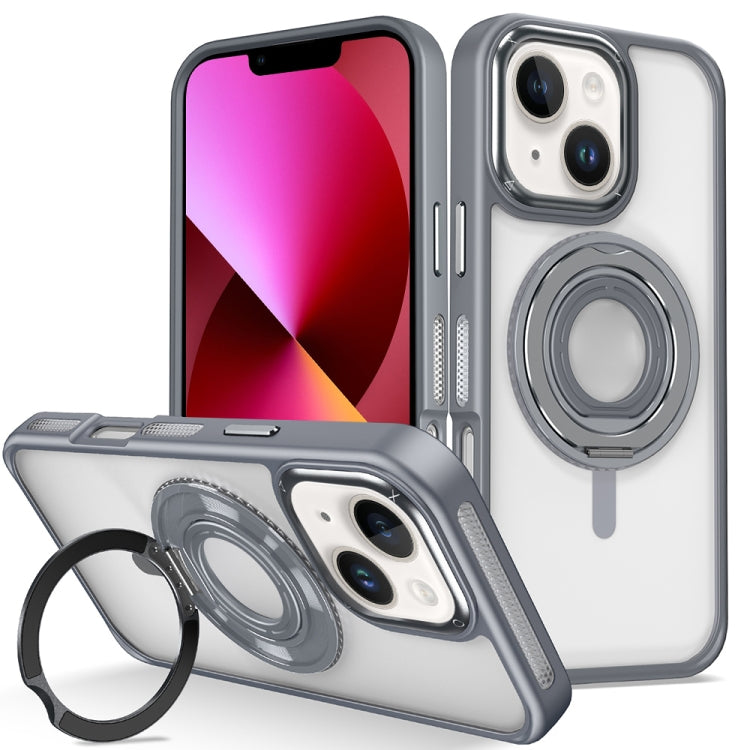 For iPhone 13 Skin Feel Transparent 360 Degree Rotating Silicone Ring Holder Phone Case(Grey) - iPhone 13 Cases by buy2fix | Online Shopping UK | buy2fix